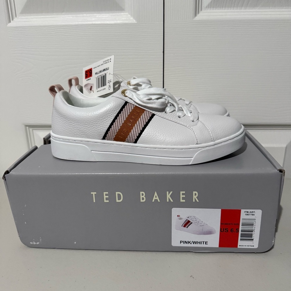 Ted Baker Ladies’ Leather Sneakers Pink-White Women’s Size 6.5